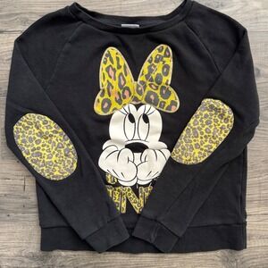 Kids Minnie Mouse Black Crewneck Sweatshirt Cheetah Leopard Print‎ Size M